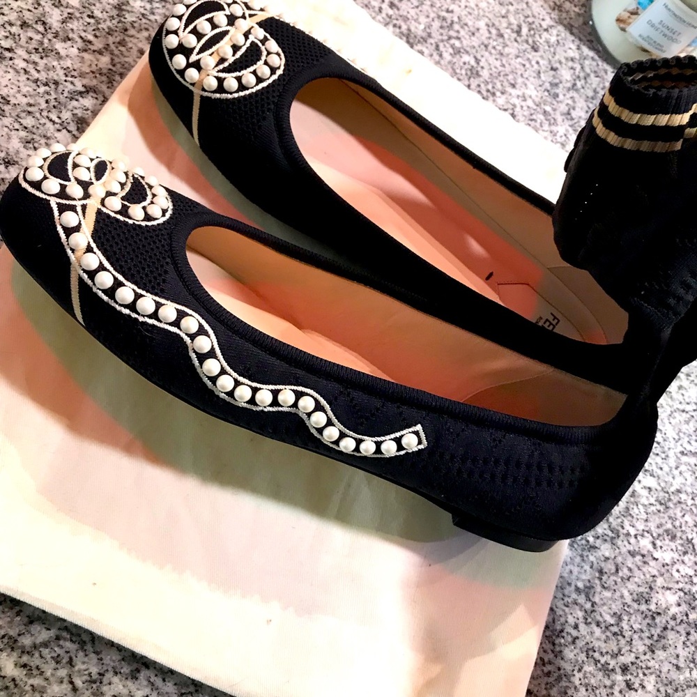 Fendi ankle strap ballet flats size 40 knit fabric leather sole